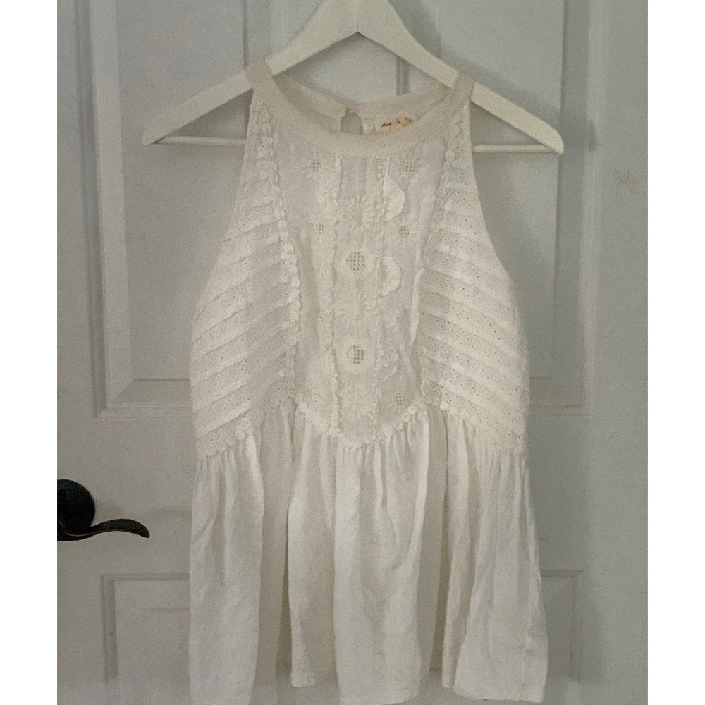 White Embroidered Halter Tank Top